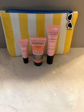 ipsy Pink Skincare Trio with Yellow-Striped Pouch